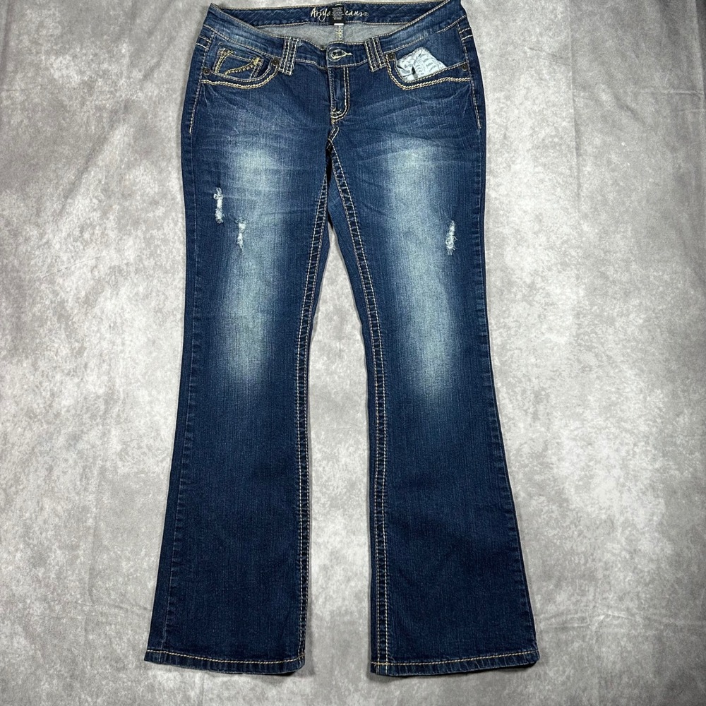 Ariya Jeans Womens 32x31 Dark Wash Bootcut Low Rise Denim Thick Stitch Blue Y2K